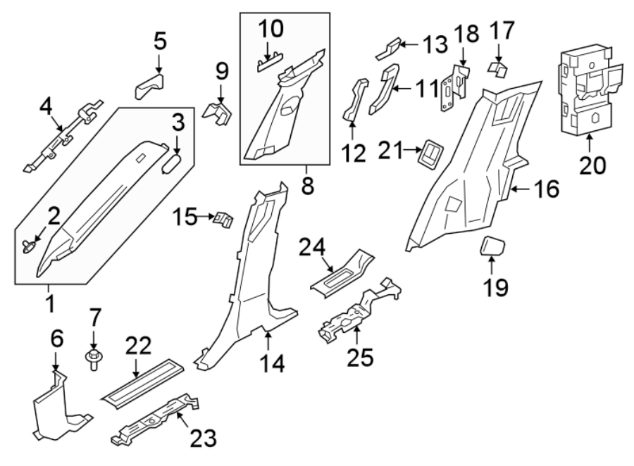 Diagram PILLARS. ROCKER & FLOOR. INTERIOR TRIM. for your 2018 Land Rover Range Rover Sport   