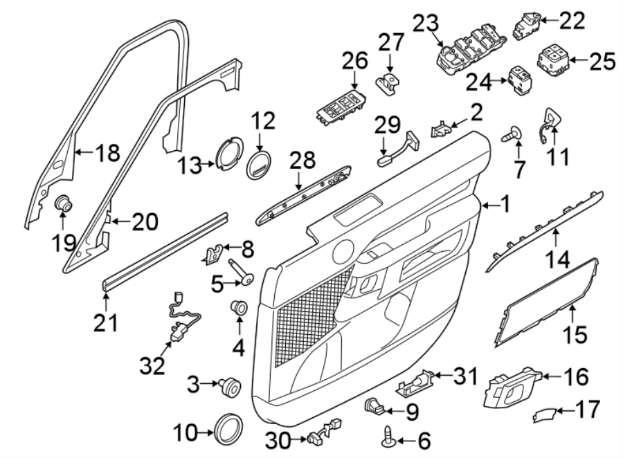 Diagram FRONT DOOR. INTERIOR TRIM. for your 1996 Land Rover