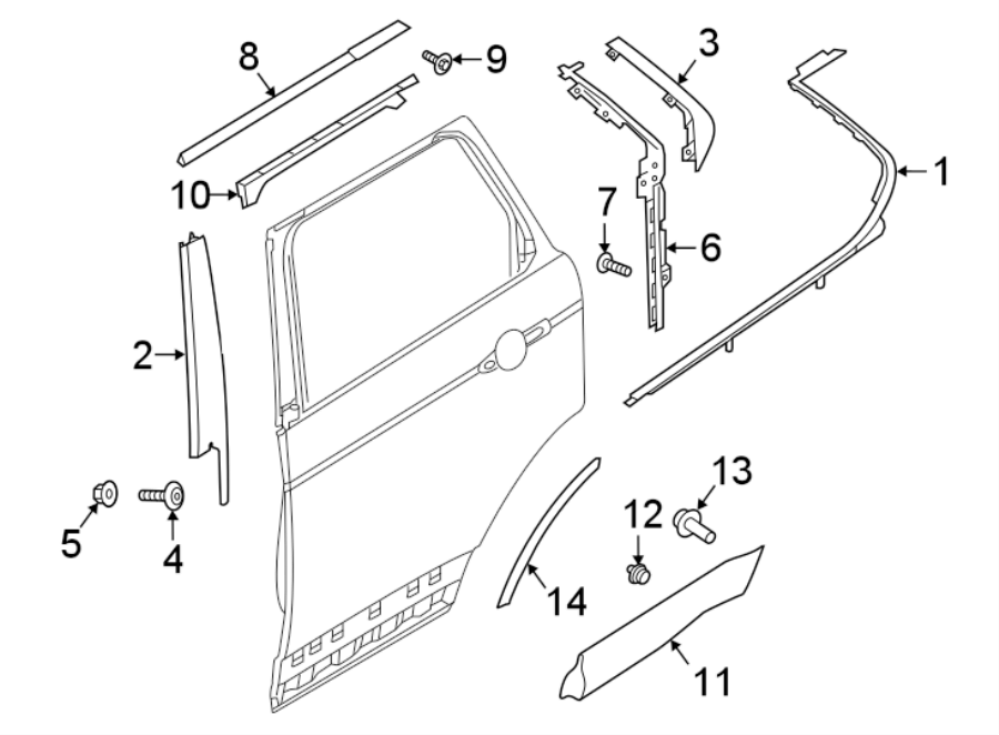 Diagram REAR DOOR. EXTERIOR TRIM. for your Land Rover Discovery  