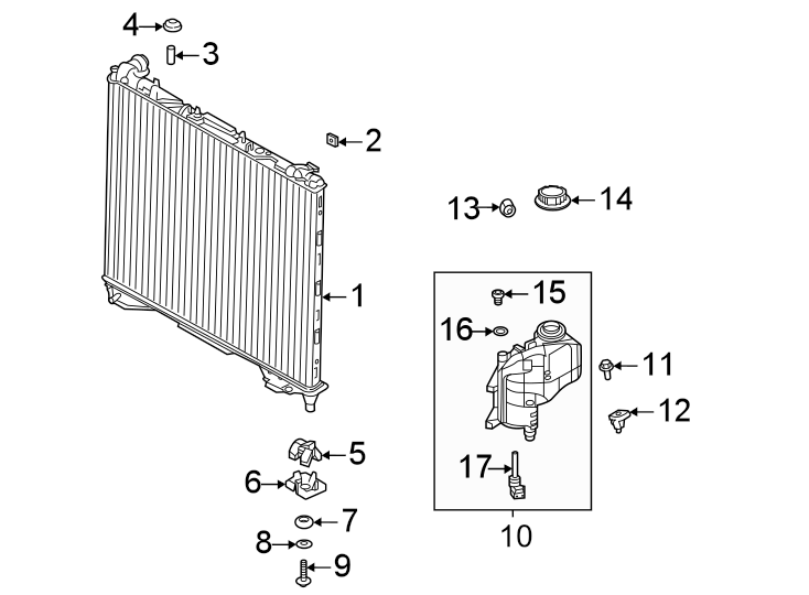 Diagram Radiator & components. for your Land Rover