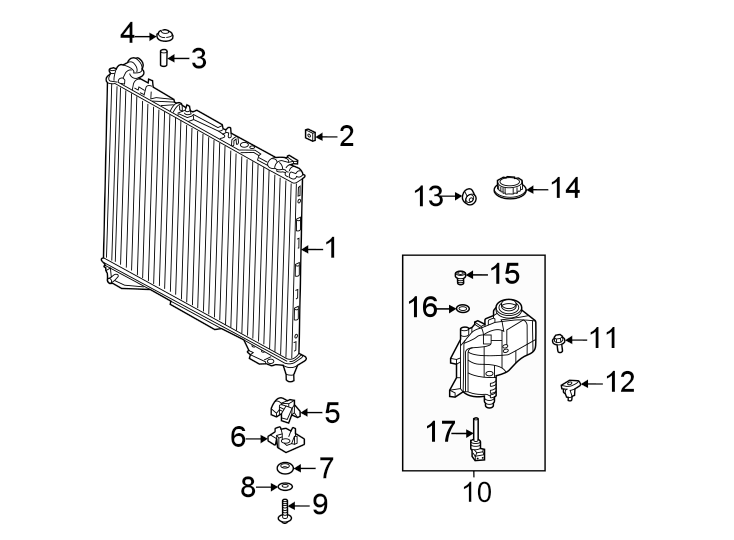 Diagram Radiator & components. for your Land Rover