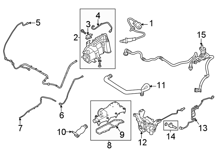 Diagram Emission system. Emission components. for your 2018 Land Rover Range Rover Velar 3.0L V6 A/T R-Dynamic HSE Sport Utility 