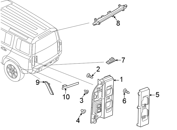 Diagram Rear lamps. for your 2023 Land Rover Defender 90 5.0L V8 A/T V8 Carpathian Edition Sport Utility 