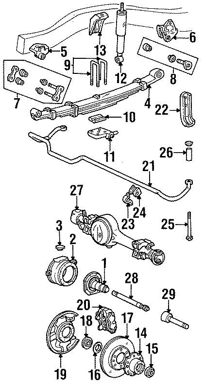 Diagram FRONT SUSPENSION. BRAKE COMPONENTS. FRONT AXLE. STABILIZER BAR & COMPONENTS. SUSPENSION COMPONENTS. for your 1995 Toyota T100   