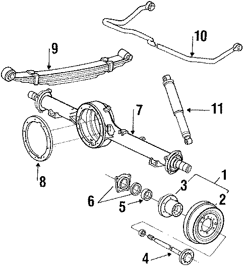 Diagram REAR SUSPENSION. AXLE HOUSING. BRAKE COMPONENTS. STABILIZER BAR & COMPONENTS. SUSPENSION COMPONENTS. for your 1988 Toyota Land Cruiser 4.0L 6 cylinder A/T Base Sport Utility 