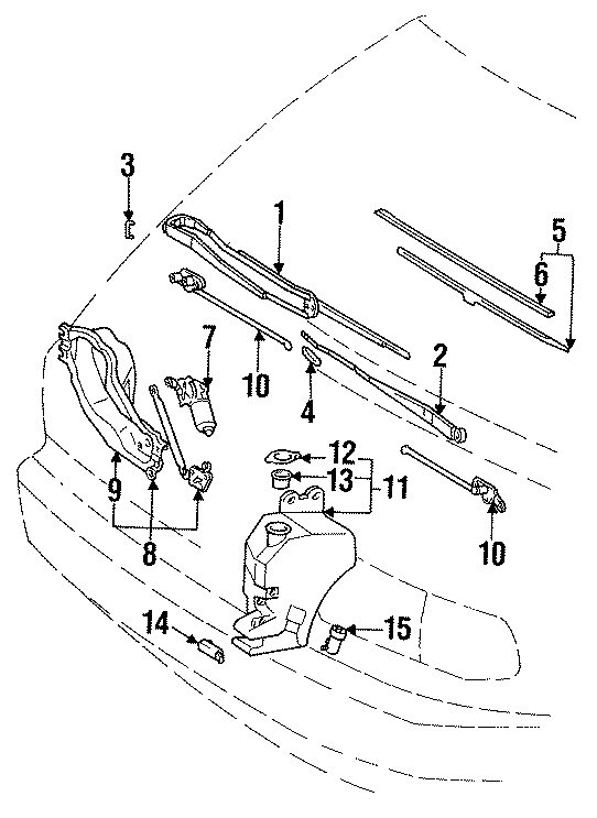 Diagram windshield. WIPER & WASHER COMPONENTS. for your 1992 Toyota Corolla  DLX Sedan 