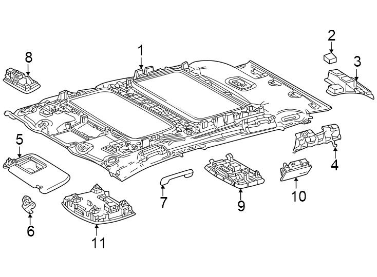 Diagram Roof. Interior trim. for your 2019 Toyota Tacoma 3.5L V6 M/T 4WD TRD Off-Road Crew Cab Pickup Fleetside 