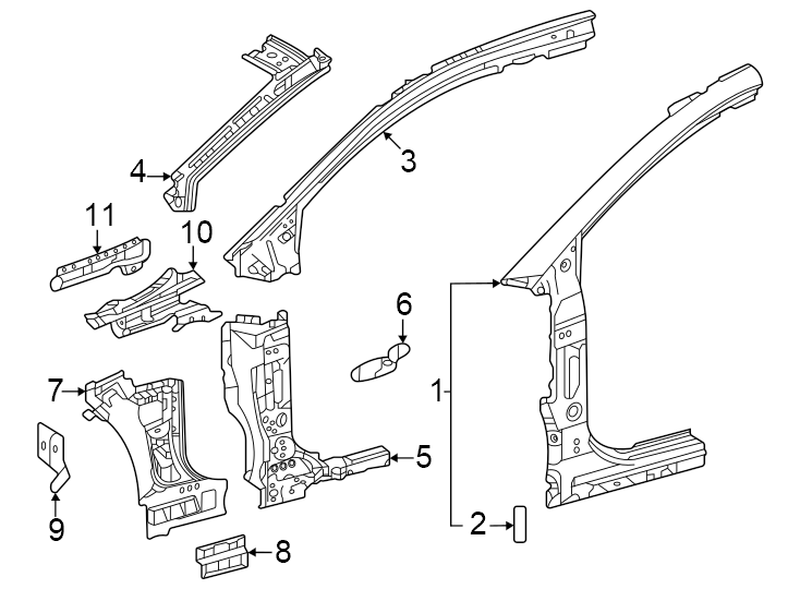 Diagram Pillars. Rocker & floor. Hinge pillar. for your 2012 Toyota Prius c   