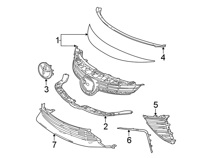 Diagram Front bumper & grille. Grille & components. for your Toyota C-HR  