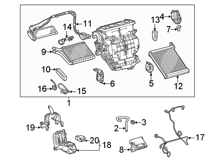 Diagram Air conditioner & heater. Evaporator & heater components. for your 2013 Toyota Camry   