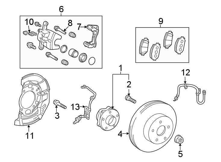 Diagram Front suspension. Brake components. for your 2019 Toyota Prius Prime   