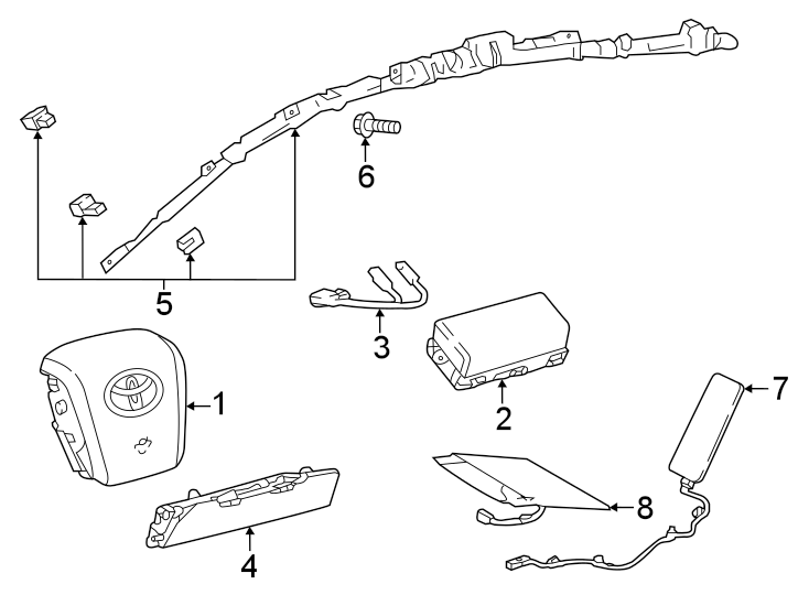 Diagram Restraint systems. Air bag components. for your 2021 Toyota 4Runner 4.0L V6 A/T 4WD SR5 Premium Sport Utility 