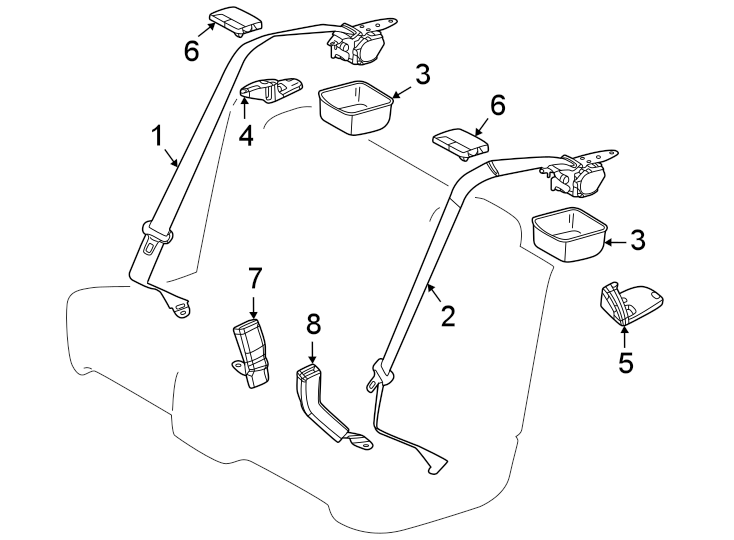 Diagram Restraint systems. Rear seat belts. for your 2014 Toyota Tundra 5.7L i-Force V8 A/T RWD SR Standard Cab Pickup Fleetside 