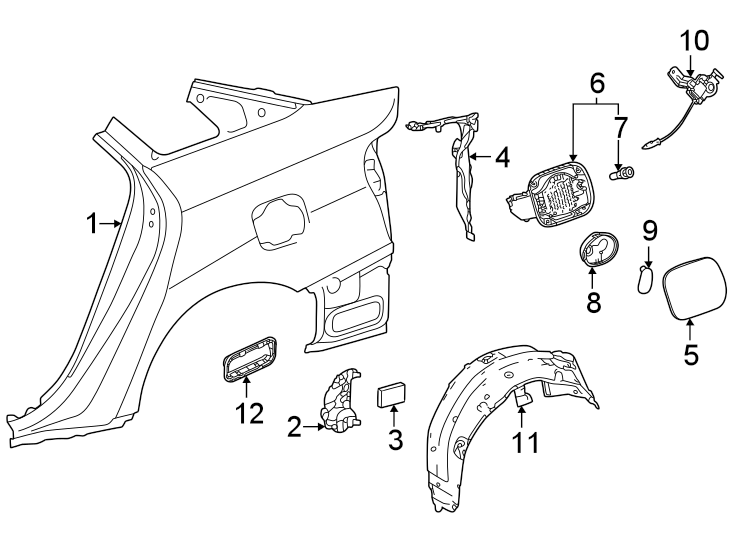 Diagram Quarter panel & components. for your 2019 Toyota Tacoma  TRD Sport Extended Cab Pickup Fleetside 