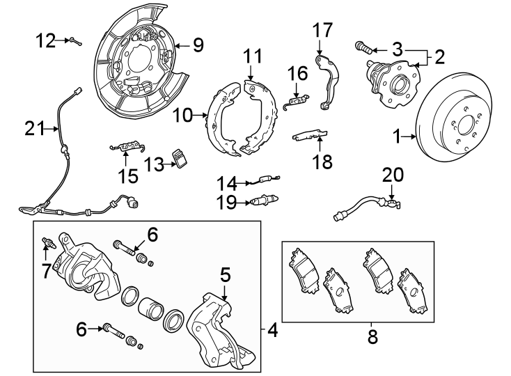 Diagram Rear suspension. Brake components. for your 2020 Toyota Corolla   