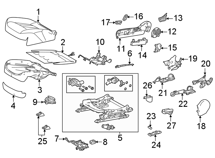 Diagram Seats & tracks. Passenger seat components. for your 2016 Toyota Yaris   