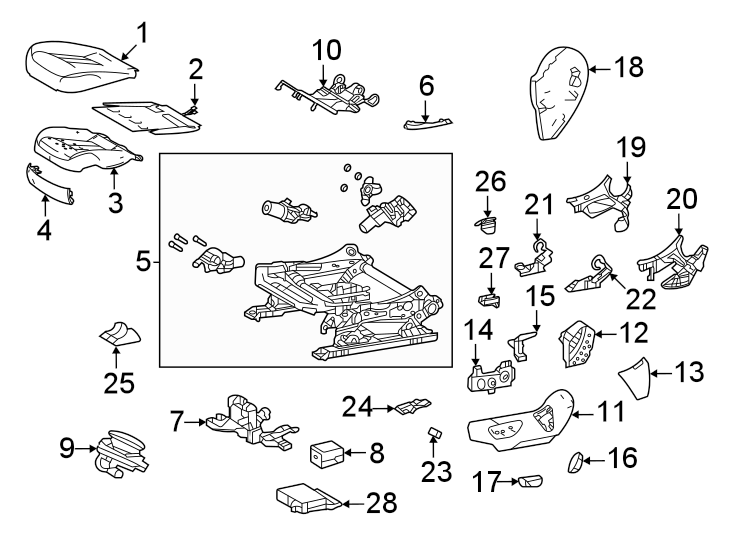 Diagram Seats & tracks. Driver seat components. for your 2016 Toyota Yaris   