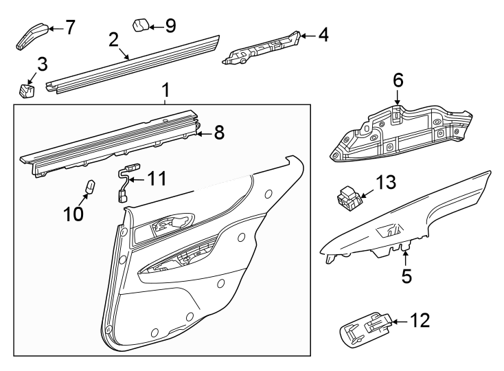 Diagram Rear door. Interior trim. for your 2023 Toyota Tundra  Platinum Crew Cab Pickup Fleetside 