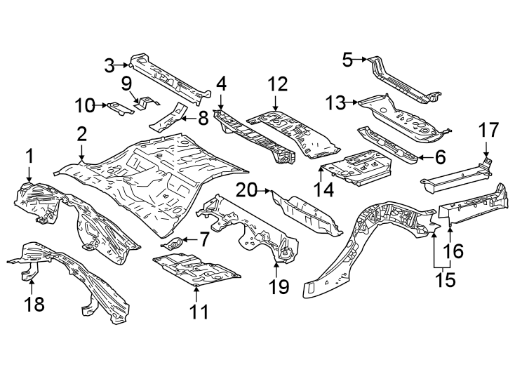 Diagram Rear body & floor. Rear floor & rails. for your 2022 Toyota RAV4   