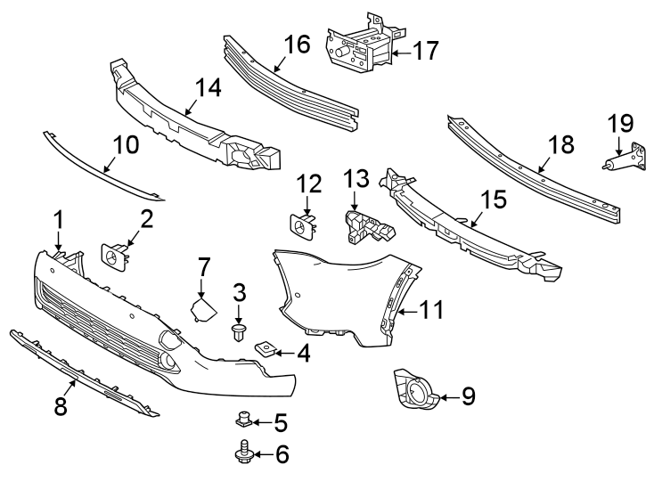 Diagram Front bumper & grille. Bumper & components. for your 2019 Toyota Prius Prime  Plus Hatchback 