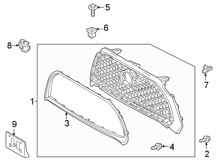 Diagram Front bumper & grille. Grille & components. for your 2019 Toyota Prius Prime   