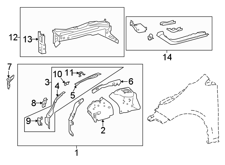 Diagram Fender. Structural components & rails. for your 2014 Toyota Avalon   