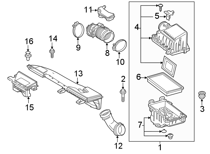 Diagram Engine / transaxle. Air intake. for your 2013 Toyota Highlander  Limited Sport Utility 