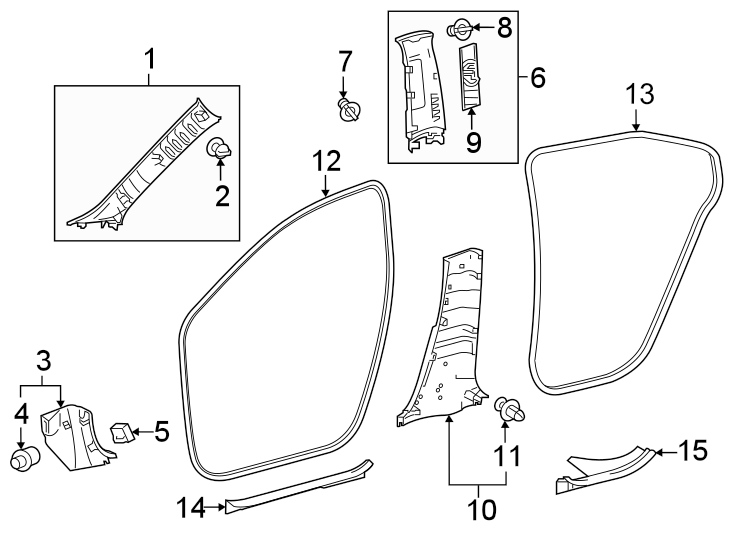 Diagram Pillars. Rocker & floor. Interior trim. for your 2010 Toyota Tacoma  X-Runner Extended Cab Pickup Fleetside 