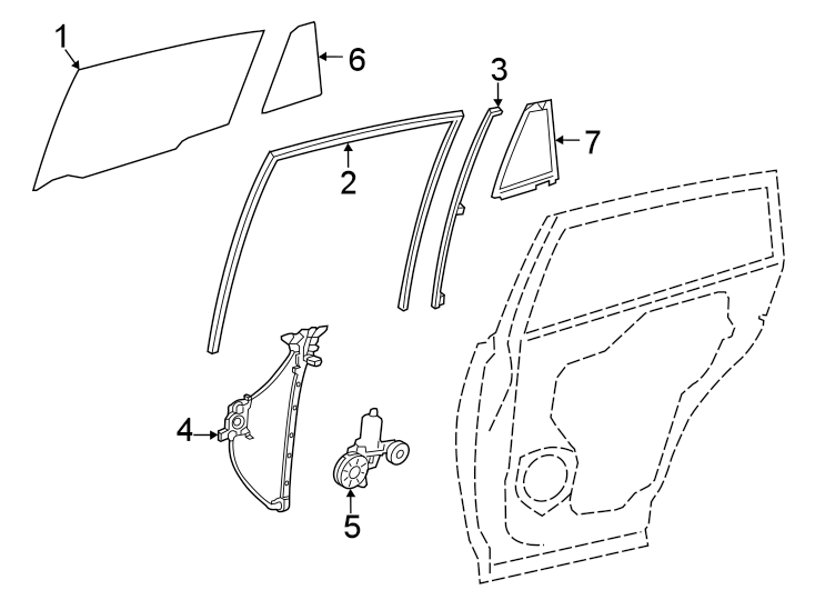 Diagram Rear door. Glass & hardware. for your 2022 Toyota Sequoia   