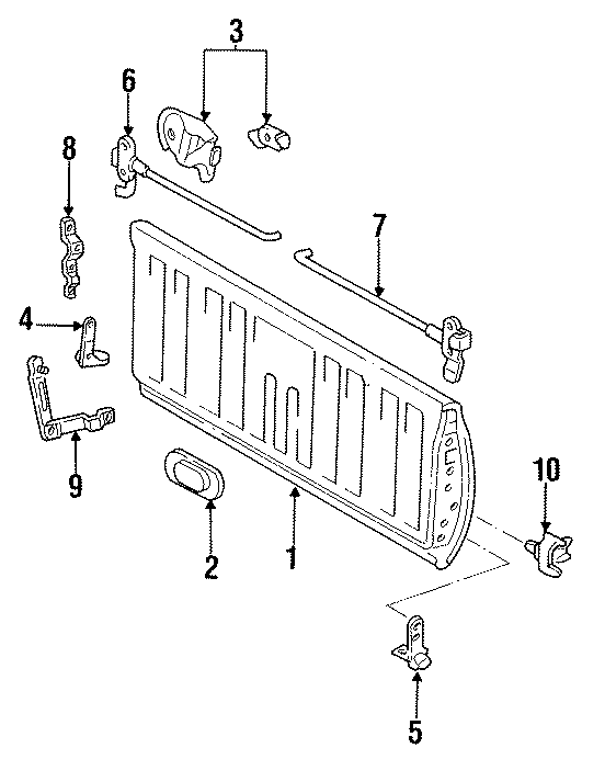 Diagram TAIL GATE. GATE & HARDWARE. for your 2008 Toyota Tacoma  Base Crew Cab Pickup Fleetside 