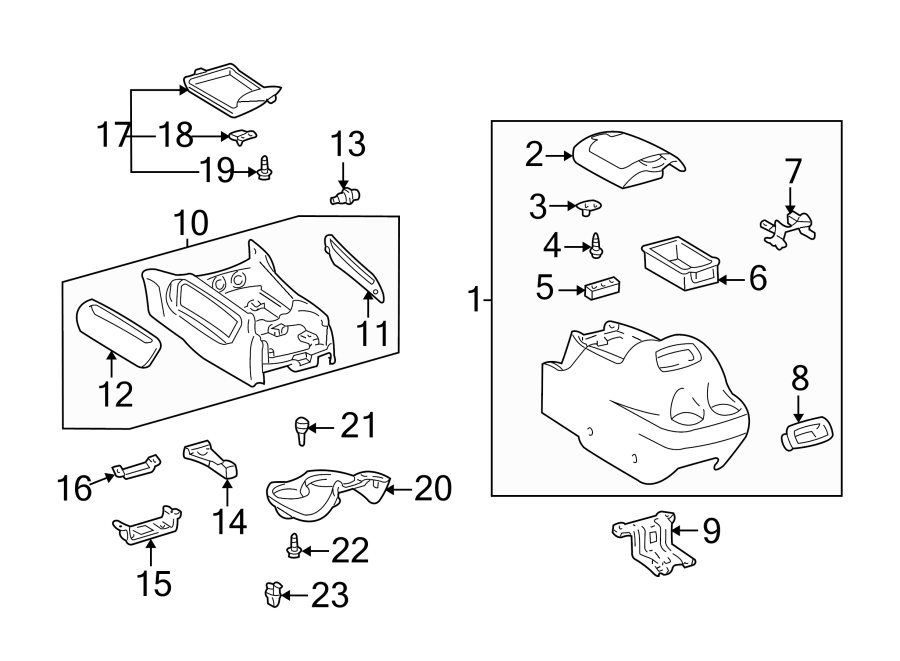 Diagram Center console. for your 2021 Toyota 4Runner 4.0L V6 A/T 4WD SR5 Sport Utility 