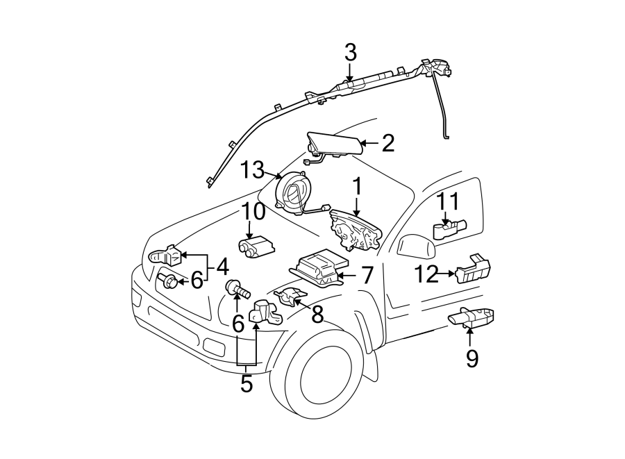 Diagram RESTRAINT SYSTEMS. AIR BAG COMPONENTS. for your Toyota