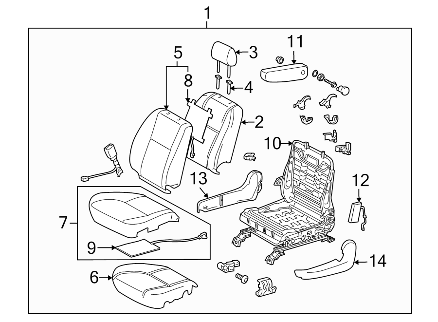 Diagram SEATS & TRACKS. FRONT SEAT COMPONENTS. for your Toyota Tundra  