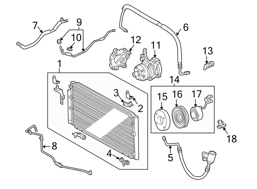 Diagram AIR CONDITIONER & HEATER. COMPRESSOR & LINES. CONDENSER. for your Toyota Tundra  