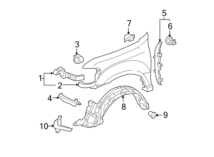 Diagram FENDER & COMPONENTS. for your 2021 Toyota Sienna 2.5L FULL HYBRID EV-GAS (FHEV) CVT AWD Limited Mini Passenger Van 