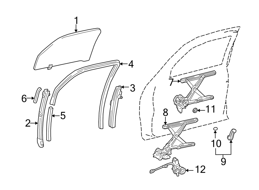 Diagram FRONT DOOR. GLASS & HARDWARE. for your 2012 Toyota Camry   