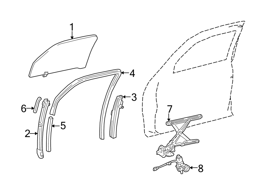 Diagram FRONT DOOR. GLASS & HARDWARE. for your 2020 Toyota Sequoia  TRD Sport Sport Utility 