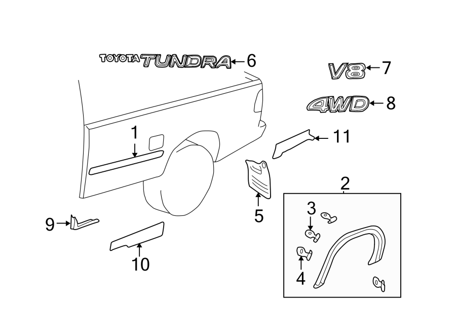 Diagram PICK UP BOX. EXTERIOR TRIM. for your 2012 Toyota Tundra  Base Crew Cab Pickup Fleetside 