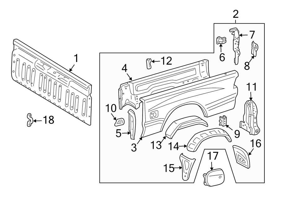 Diagram PICK UP BOX. FRONT & SIDE PANELS. for your Toyota Tundra  