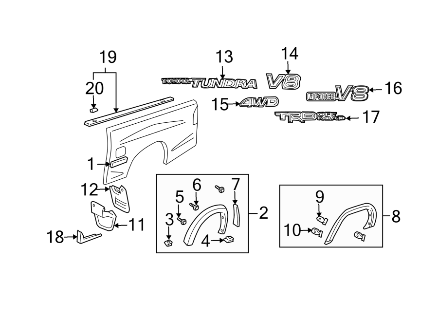 Diagram PICK UP BOX. EXTERIOR TRIM. for your 2012 Toyota Tundra  Base Crew Cab Pickup Fleetside 