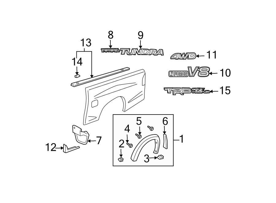 Diagram PICK UP BOX. EXTERIOR TRIM. for your 2012 Toyota Tundra  Base Crew Cab Pickup Fleetside 