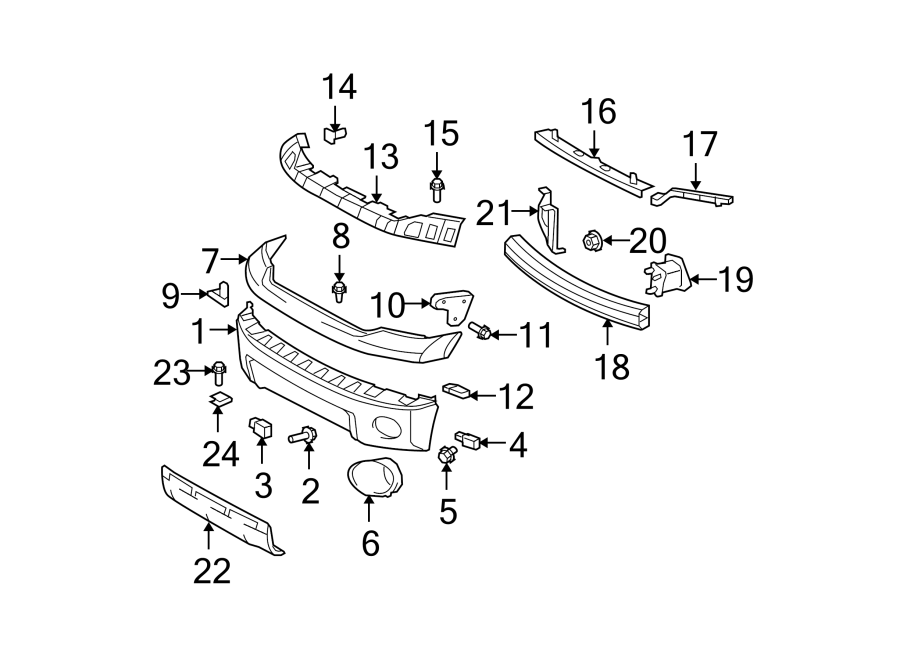 Diagram Front bumper. Bumper & components. for your 2008 Toyota Tundra 4.0L V6 A/T 4WD SR5 Crew Cab Pickup Fleetside 