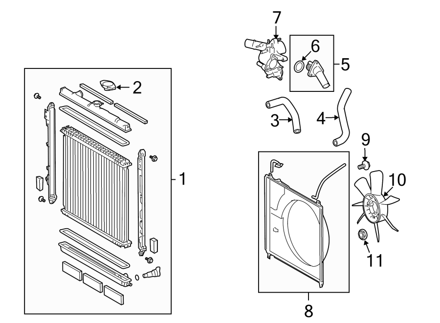 Diagram COOLING FAN. RADIATOR & COMPONENTS. for your 2009 Toyota Tacoma 2.7L M/T RWD Pre Runner Extended Cab Pickup Fleetside 