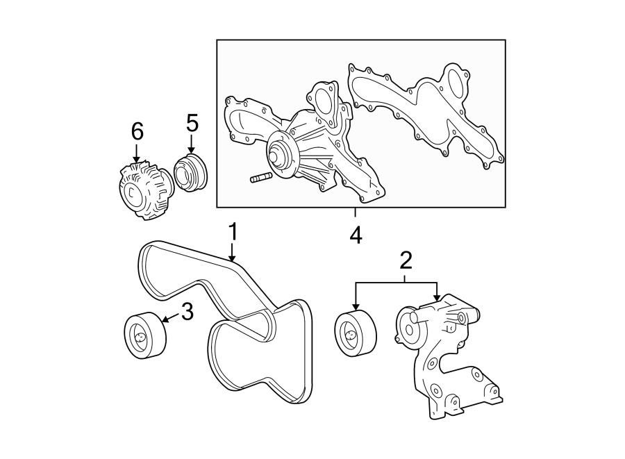 Diagram BELTS & PULLEYS. WATER PUMP. for your 2011 Toyota Tacoma 2.7L A/T 4WD Base Extended Cab Pickup Fleetside 