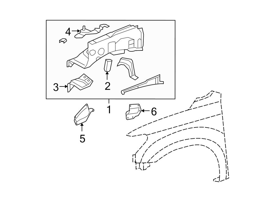 Diagram Fender. Inner components. for your 2008 Toyota Tundra 4.0L V6 A/T 4WD SR5 Crew Cab Pickup Fleetside 