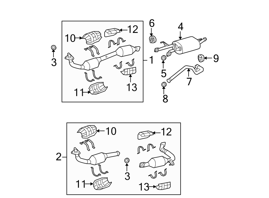 Diagram Exhaust system. Exhaust components. for your 2011 Toyota Tundra 4.6L V8 A/T RWD Base Extended Cab Pickup Fleetside 