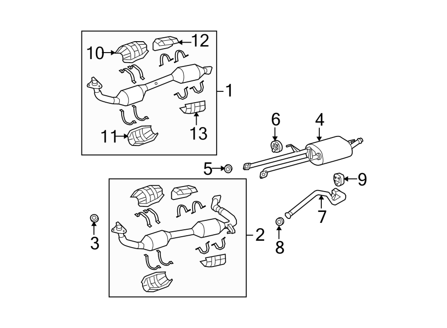 Diagram EXHAUST SYSTEM. EXHAUST COMPONENTS. for your 2011 Toyota Tundra 4.6L V8 A/T RWD Base Extended Cab Pickup Fleetside 