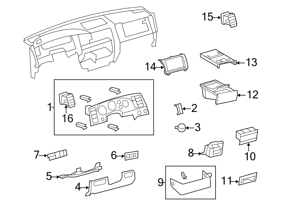 Diagram INSTRUMENT PANEL COMPONENTS. for your Toyota