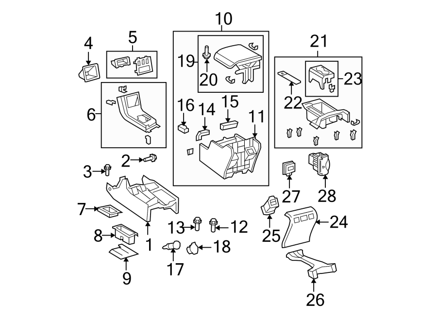 Diagram Console. for your 2015 Toyota Tundra 5.7L i-Force V8 A/T RWD SR Standard Cab Pickup Fleetside 