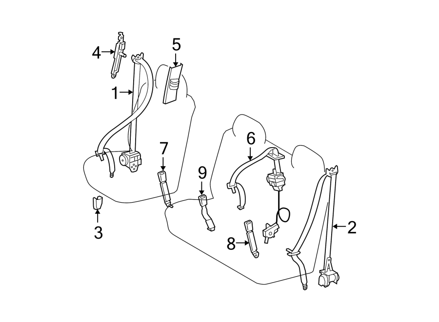 Diagram Restraint systems. Rear seat belts. for your 2009 Toyota Highlander 3.5L V6 A/T FWD Sport Sport Utility 